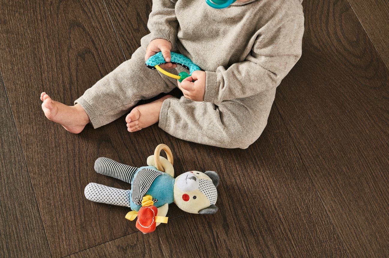 baby playing in living room